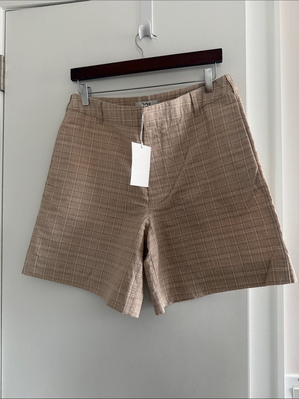 COS Beige Plaid cotton  linen Flat-Front Men's Shorts size 32R